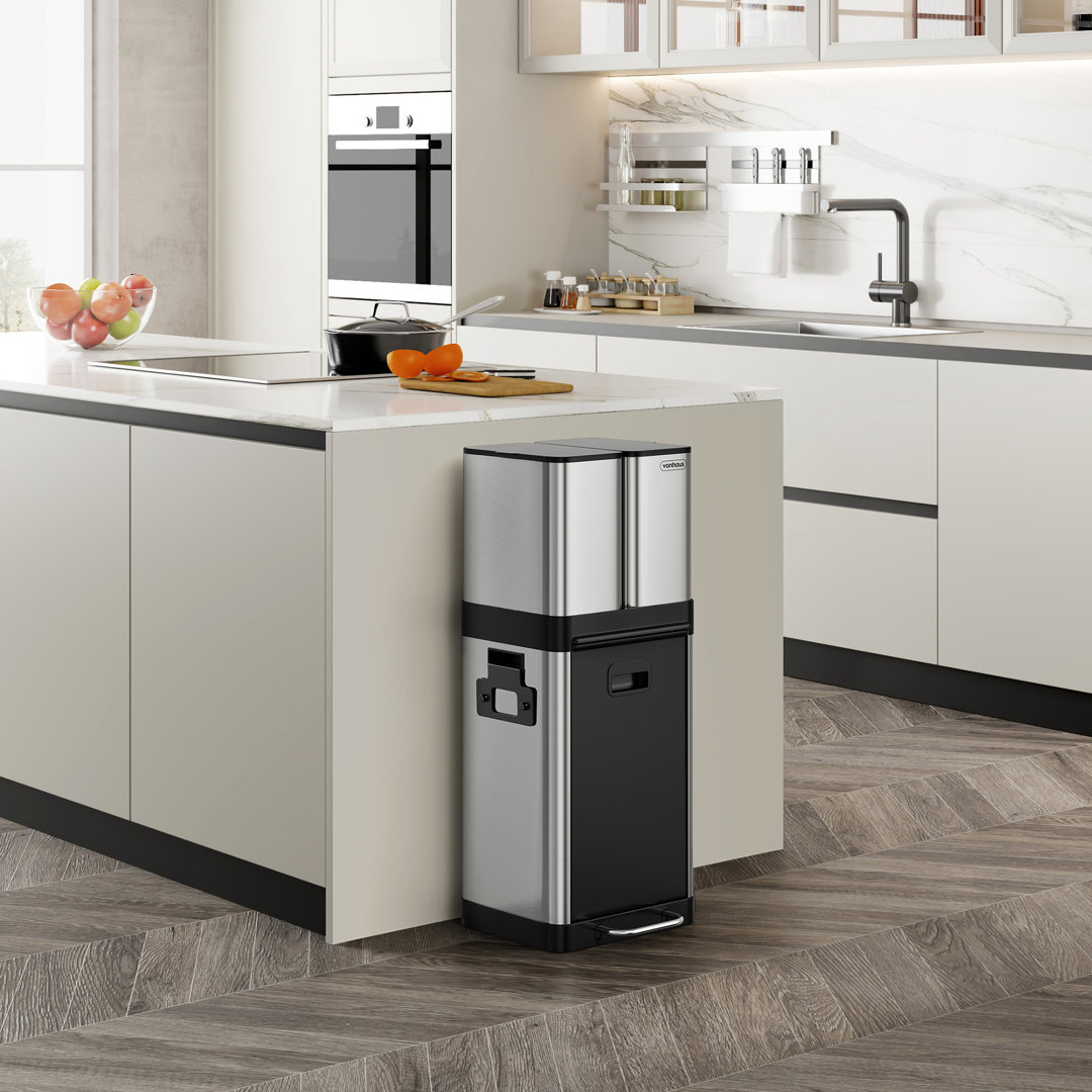 Vertical Bins Step On Multi-Compartment Rubbish & Recycling Bin - 32L