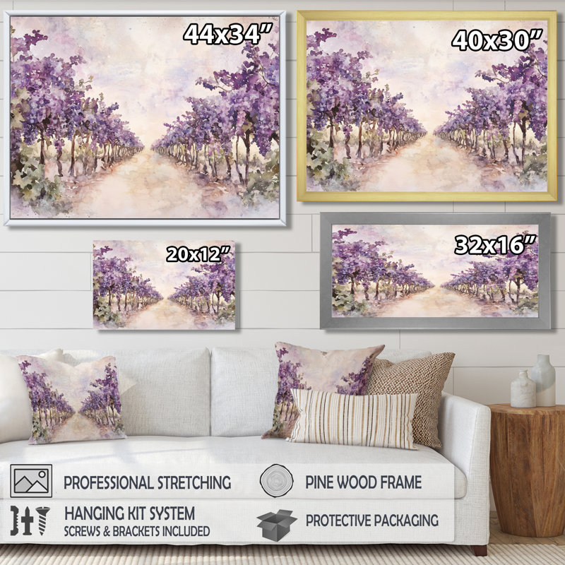 Lavande Vineyard In California II - impression murale vignoble, H 12 po x l 20 po, Noir