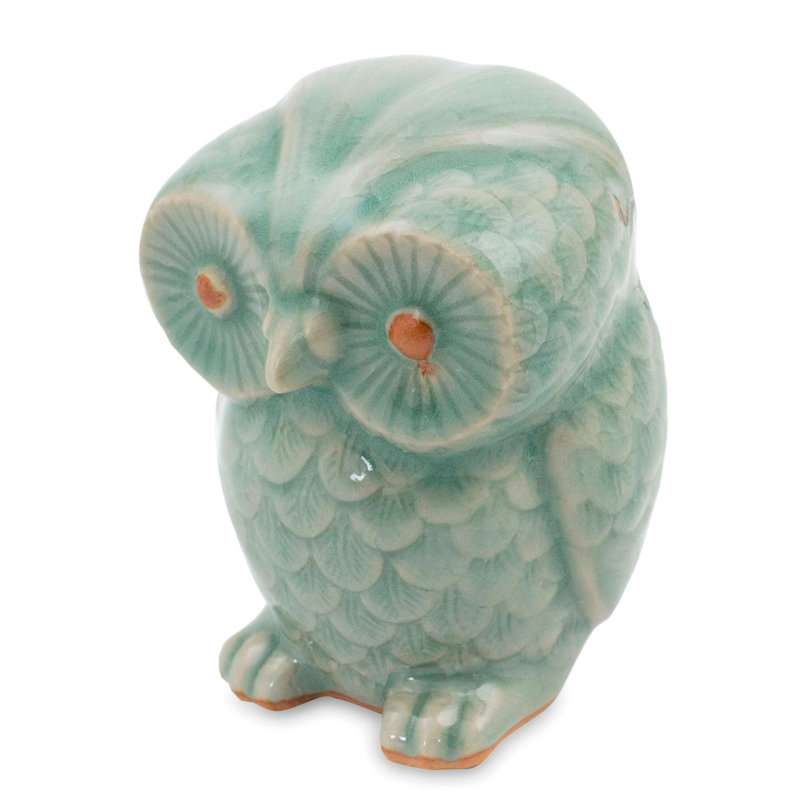 Figurine hibou en céramique blue celadon Rami