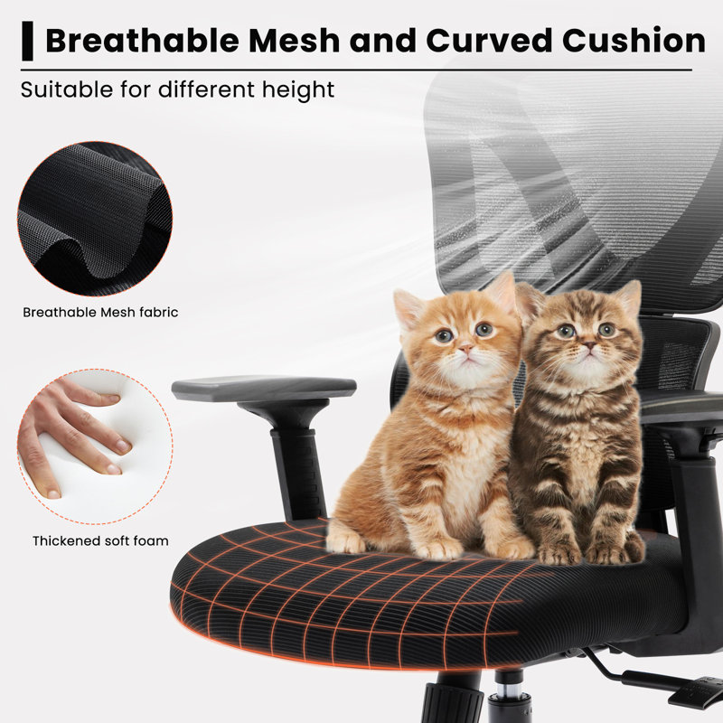 Comfy Breathable Ergonomic Task Chair with Headrest, Black