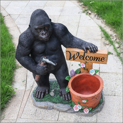 Charming Chimpanzee Garden Statue with Integrated Planter, Durable and Weather-Resistant Outdoor Decoration