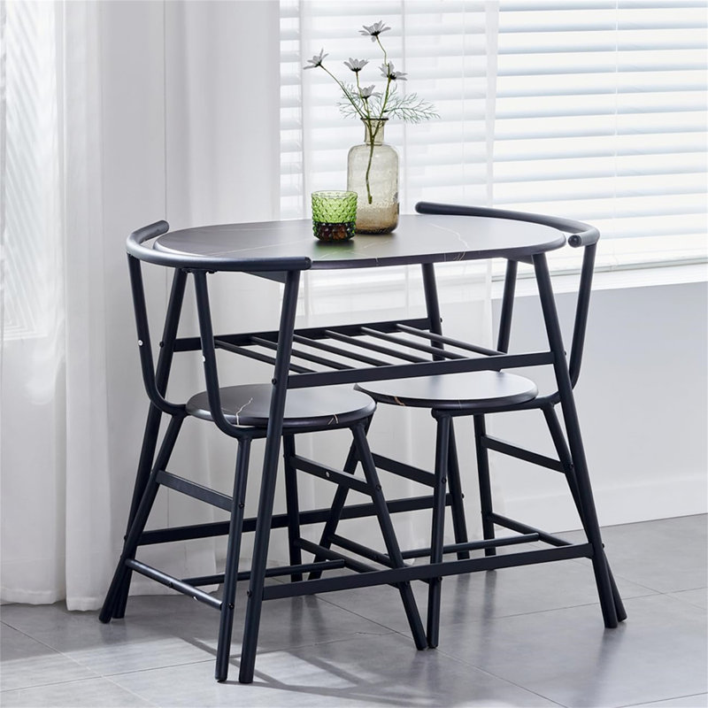 Friedens 2 - Person Dining Set, Black Marble, Black Marble