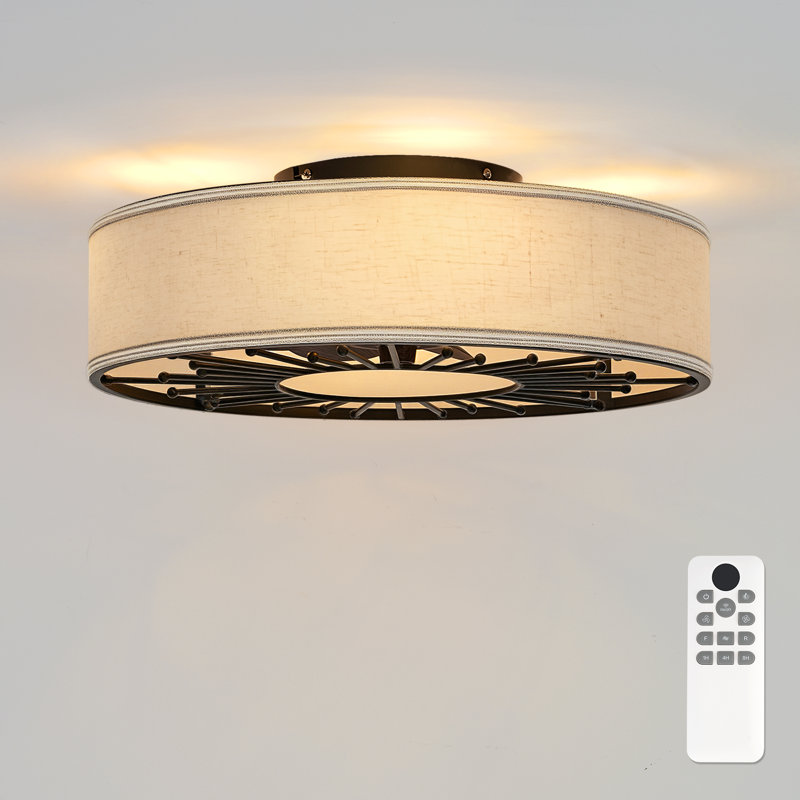 20" Farmhouse Caged Ceiling Fan featuring a Fabric Style Light Kit and Remote Control.