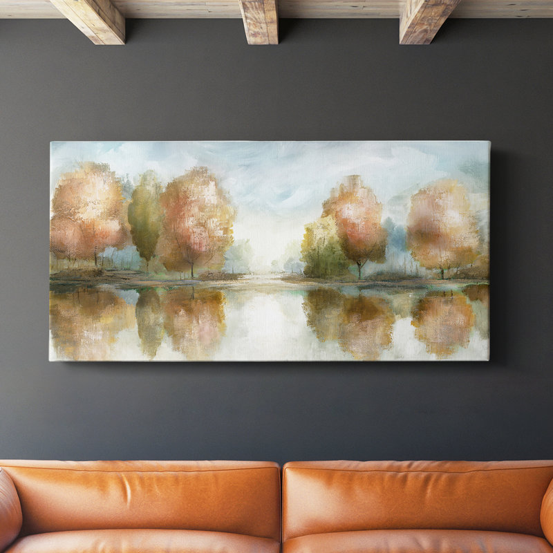 Treeline Sunrise - Toile tendue avec châssis - Prêt à accrocher, H 16 po x l 32 po