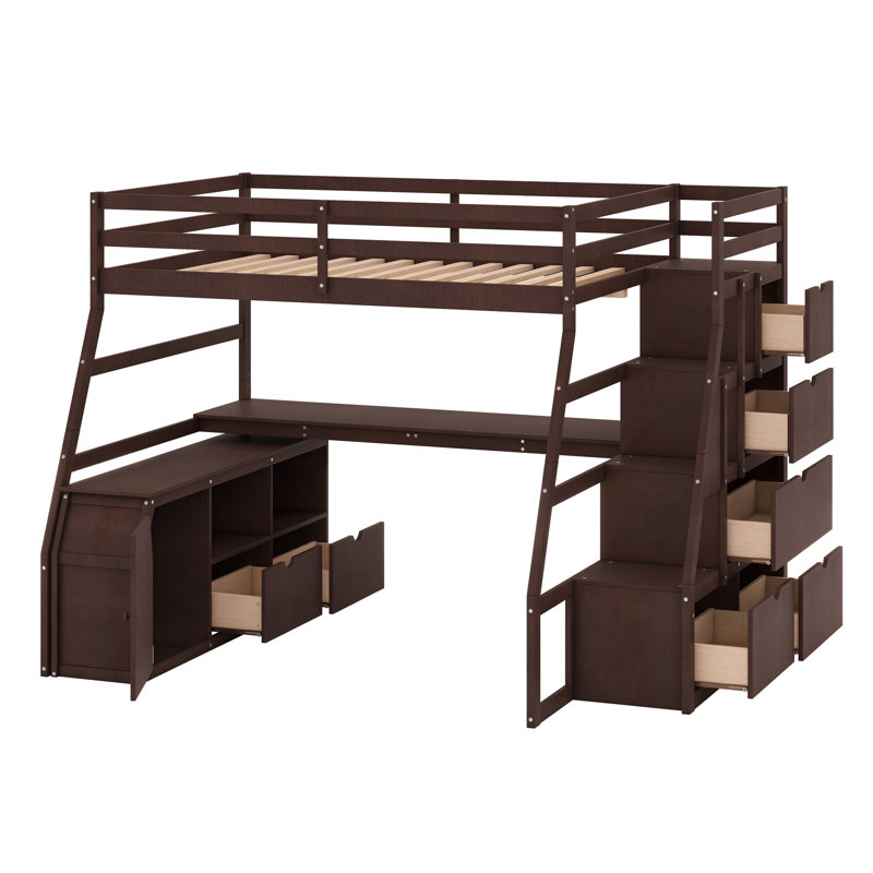 Jeffree Kids Loft Bed with Drawers, Espresso, Full