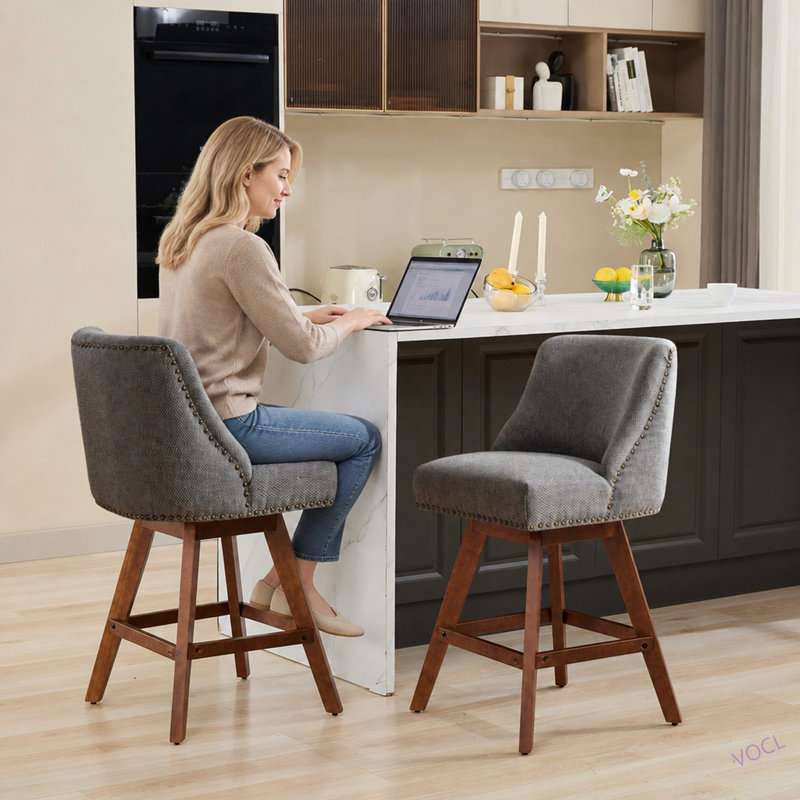 Ensemble de 2 tabourets pivotants à hauteur de comptoir, tabouret de bar rembourré de 26 po de hauteur, Grey