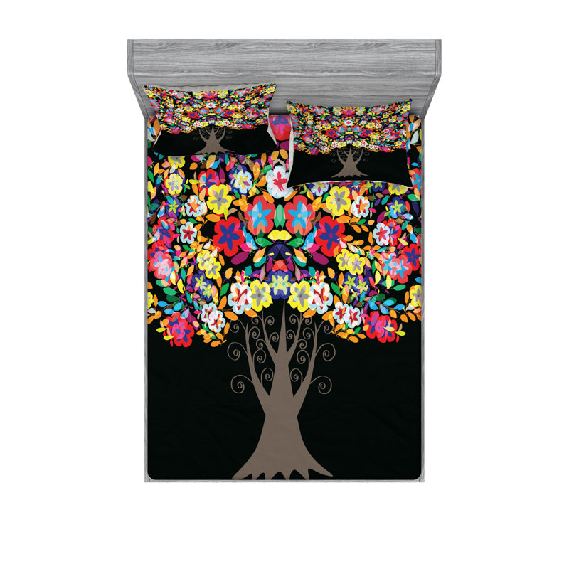 Microfiber Floral Sheet Set, Queen Sheet Set with Fitted Sheet