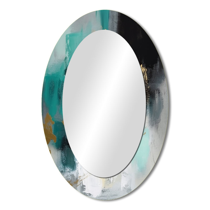 Miroir mural ovale moderne bleu et turquoise, 36 po x 24 po
