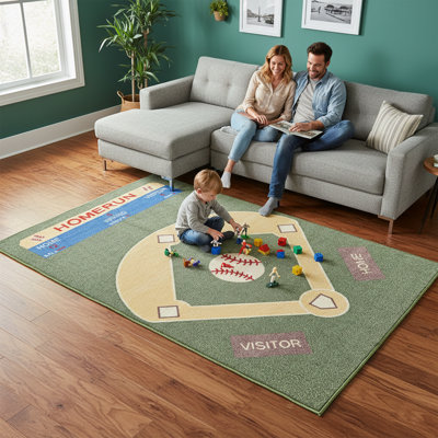 Furnish My Place Middlesbrough 710 Baseball Play Area Rug for Kids Playroom | Bathroom & Kindergarten Classroom | Baseball Ground Rectangle | Anti Skid Rubber Backing | Green