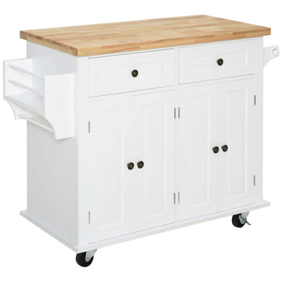 Kitchen Island On Wheels With Rubberwood Top, Spice Rack, Towel Rack, And Drawers For Enhanced Storage And Mobility