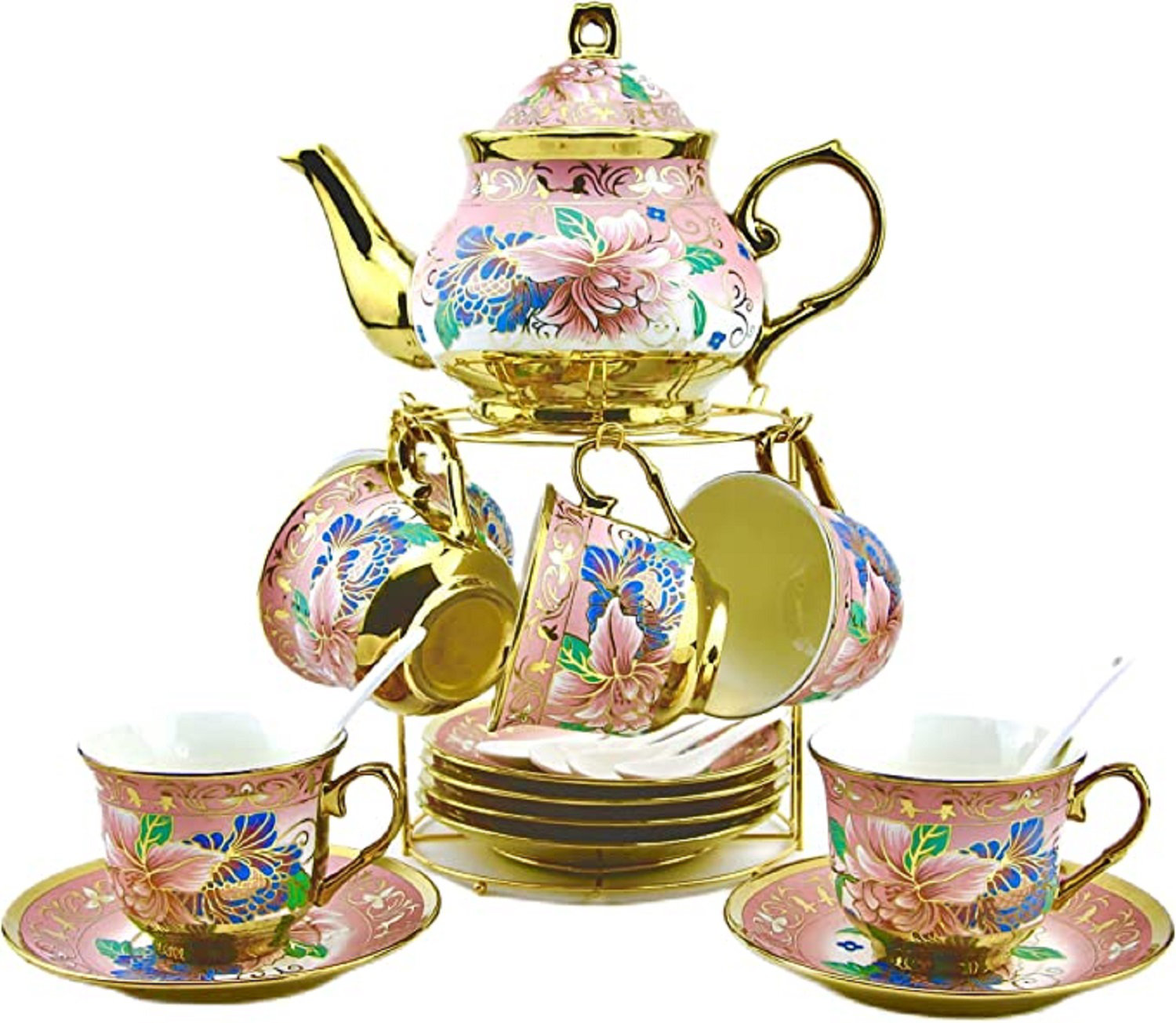 xixi-home Glass Tea Set,Red Rose Teapot Set,Flower Teapot and  Cup Set 7-piece set Thickened Clear Tea Kettle coffee cup set fashion  ladies Fancy Tea Set,Mother's Day gift-exquisite gift box: Tea