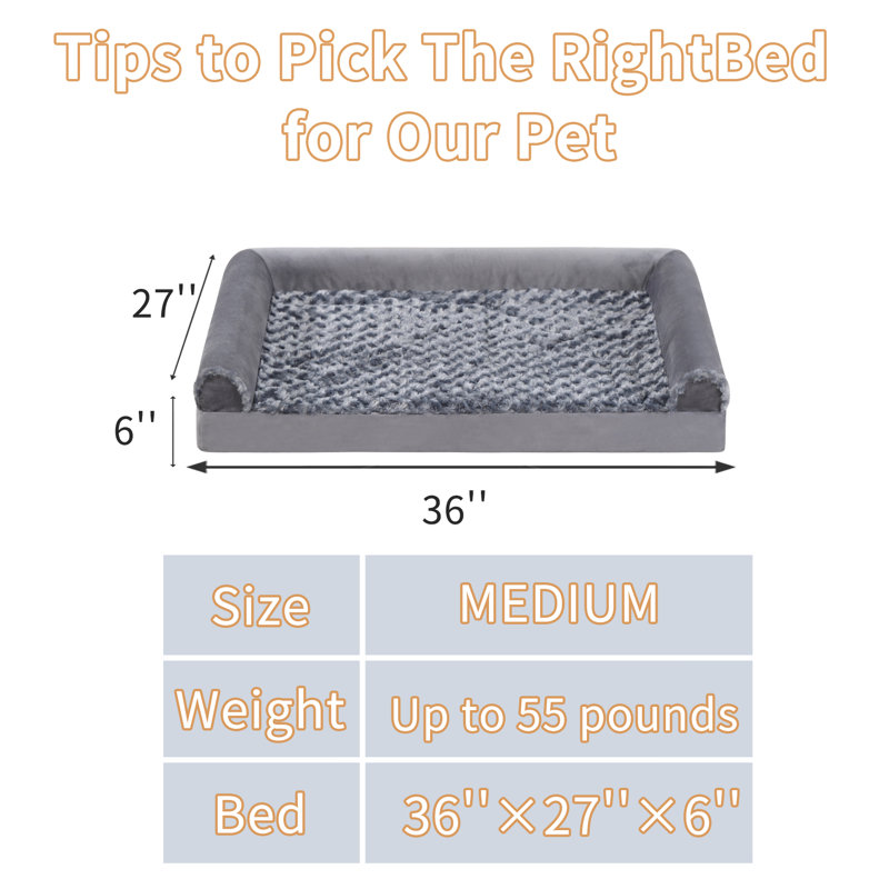 Large Gray Orthopedic Waterproof Dog Bed with Memory Foam
