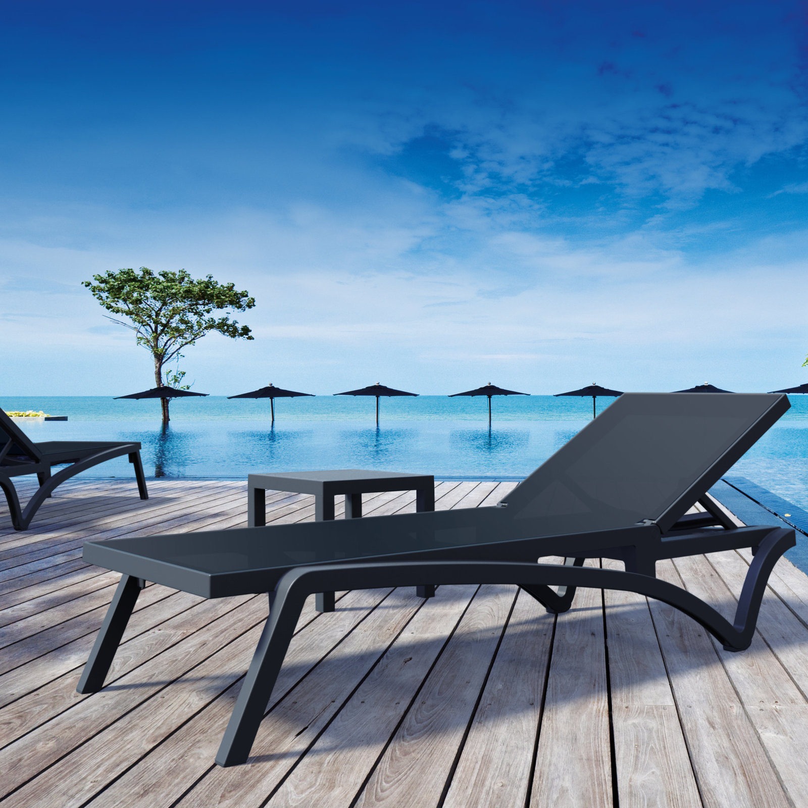 Estes 27" Patio Chaise Lounge, Dark Gray/Black