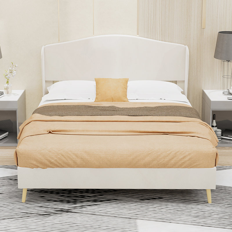 Lit tapissier pour chambre à coucher, Lit double, Beige