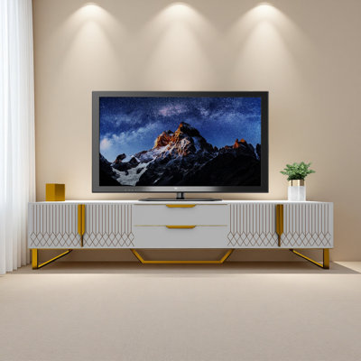 Meuble télé avec armoires de rangement, meuble télé Carve Design avec pieds en métal, grand espace de rangement, ensemble de divertissement moderne pour le salon