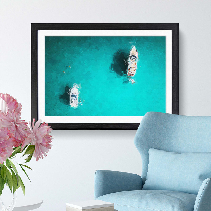 Two Yachts in Corsica in Abstract - Picture Frame Graphic Art Print, Black Framed, 36cm H x 48cm W x 2cm D