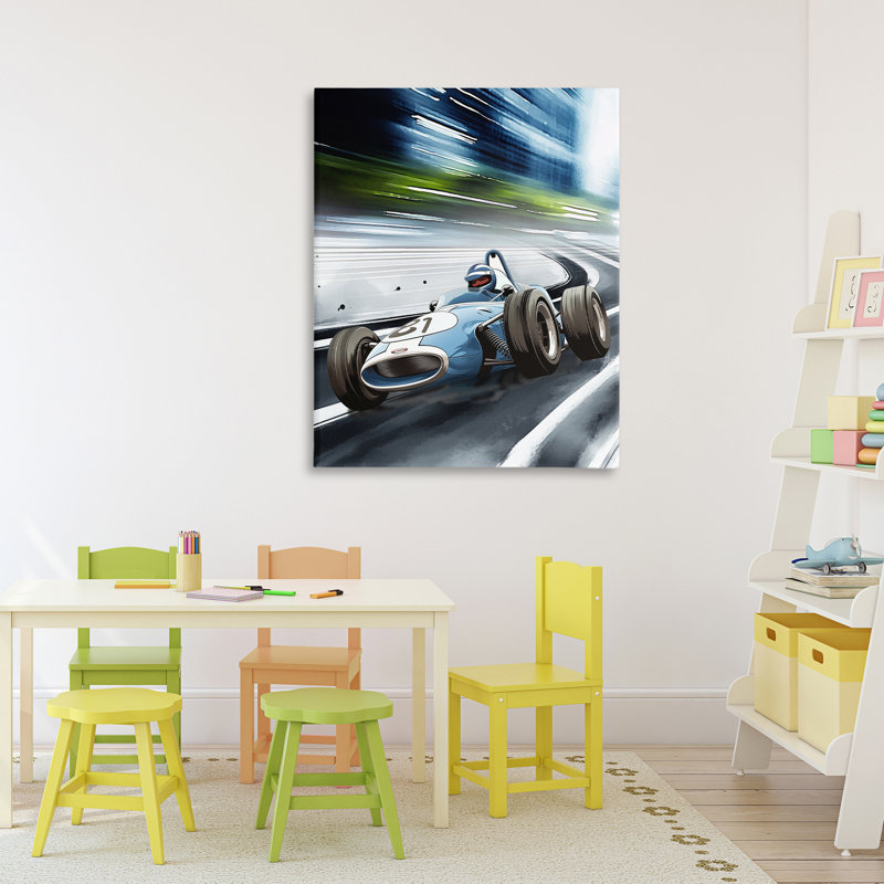 «Speeding Racecar», toile par Christine Simpson, art, H 40 po x l 30 po