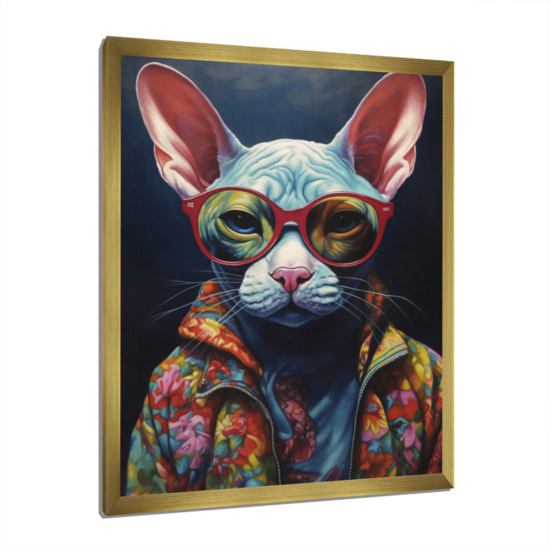 «Cool Cat With Sun Sun II», reproduction sur toile encadrée, H 20 po x l 12 po x P 1 po, Encadrement doré