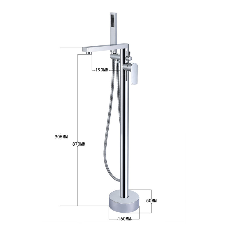 Topcraft Single Handle Floor Mounted Freestanding Tub Filler with Hand shower, Chrome