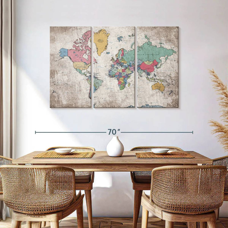 Keiri Geographic World Map III, 36" H x 57" W