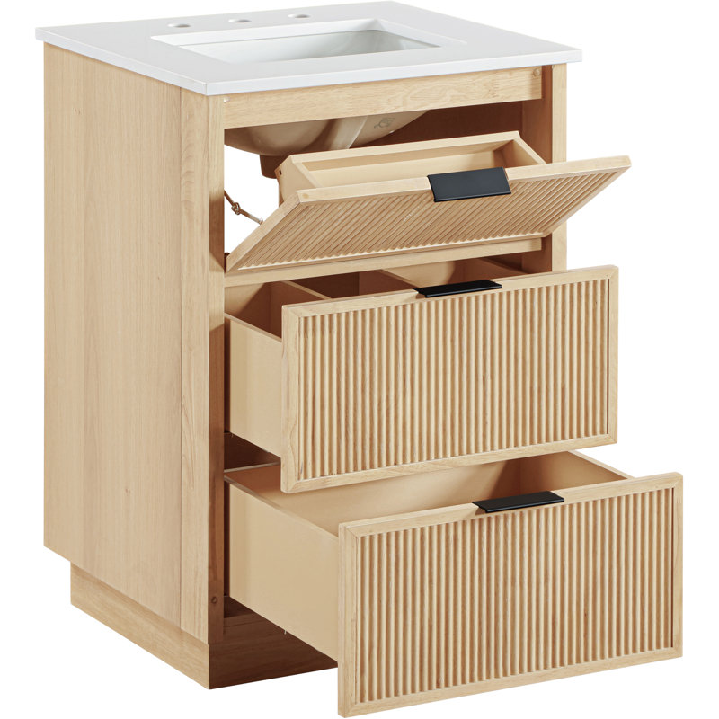 Meuble-lavabo en pierre naturelle et en bois massif 24 po Willard, Naturel, 24"