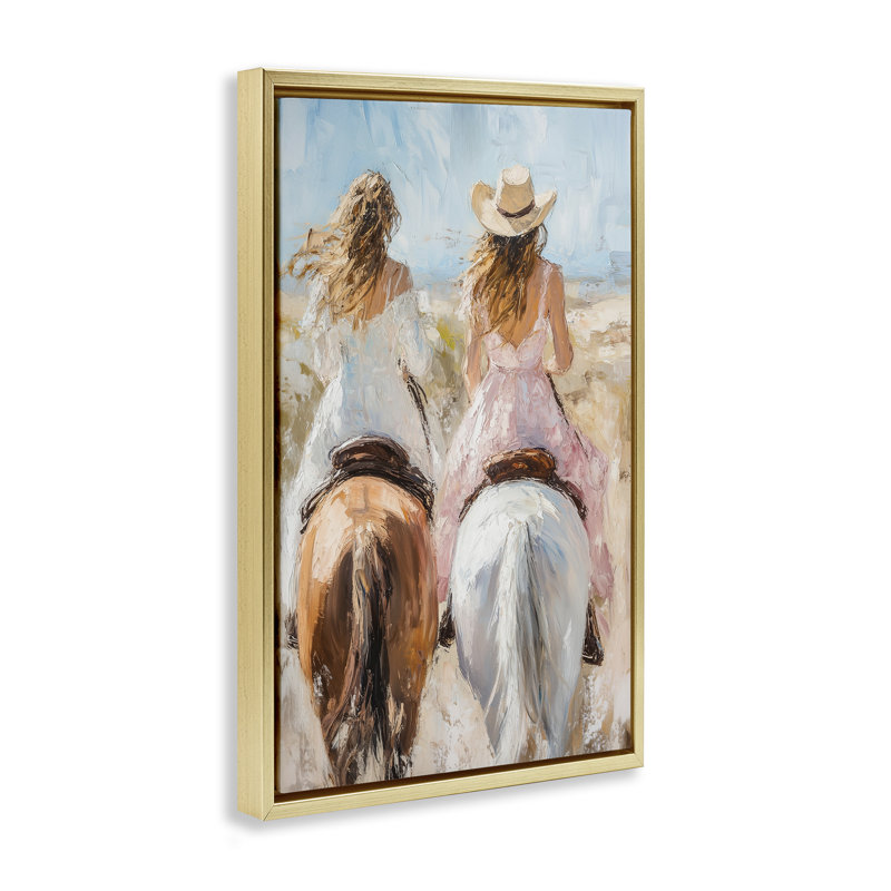 «Cowgirl Friends & Horses», art mural encadré sur toile flottante dorée, design par Heidi Kuntz, H 25 po x l 17 po