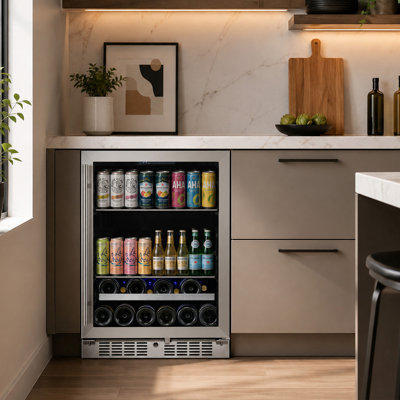 Signature 24 in. 84 Can and 13 Bottle Stainless Steel Single Door Single Zone Built-In Wine Refrigerators