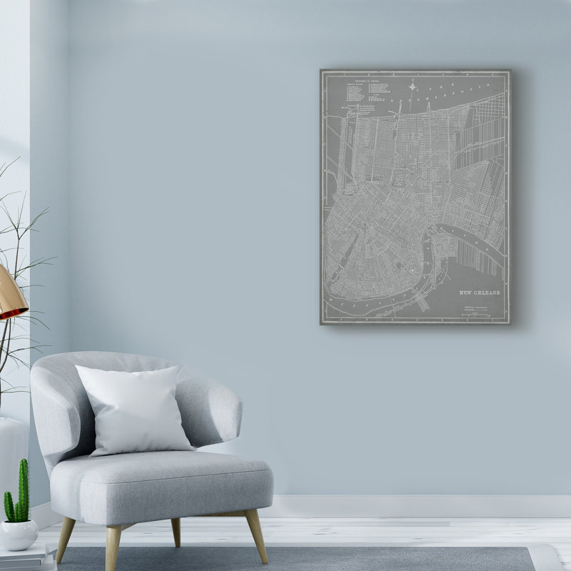 « city map of new orléans », reproduction d’impression sur toile tendue, H 19 po x l 14 po x P 2 po