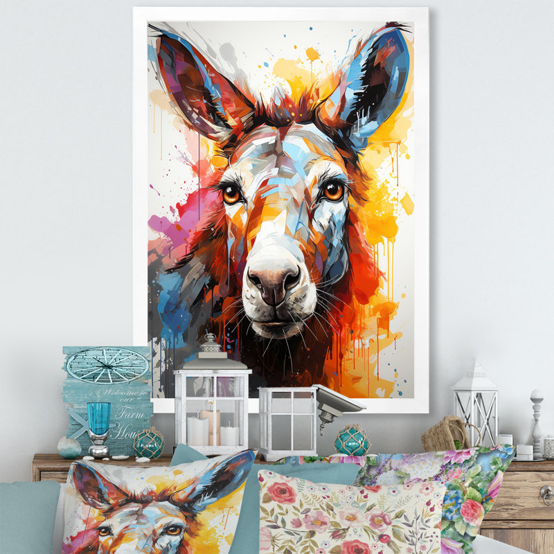 Pop Art Donkey Pop I - art mural âne, Cadre simple blanc, H 20 po x l 12 po x P 1 po