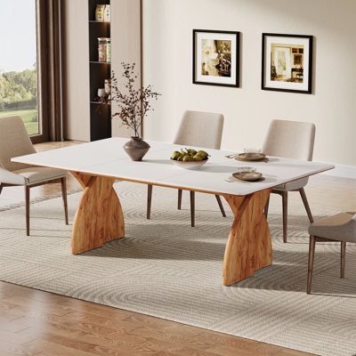 Table de salle à manger rectangulaire blanche et blanche de 70,8 pouces pour 6 à 8 personnes