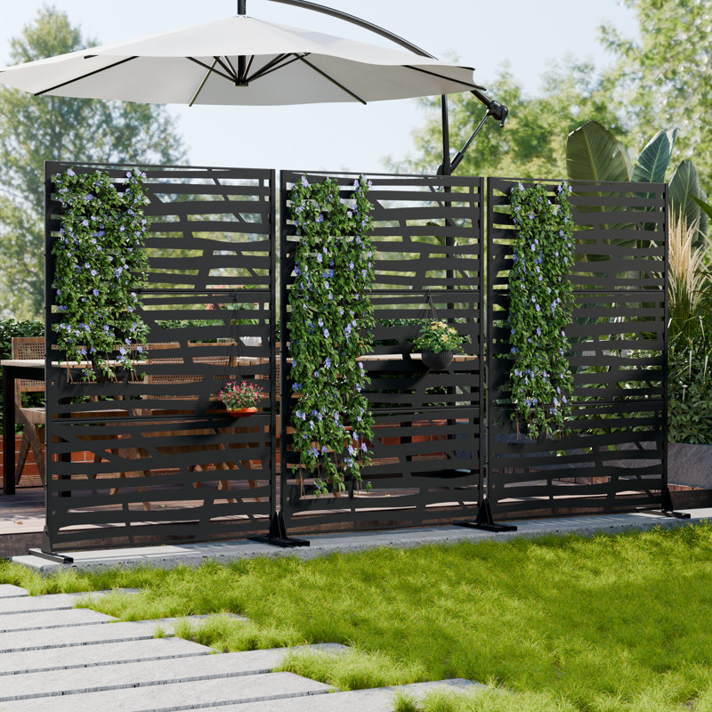 H 72 po x l 47 po x P 16 po avec écran d'intimité en métal et panneau de clôture en treillis pour terrasse, Noir