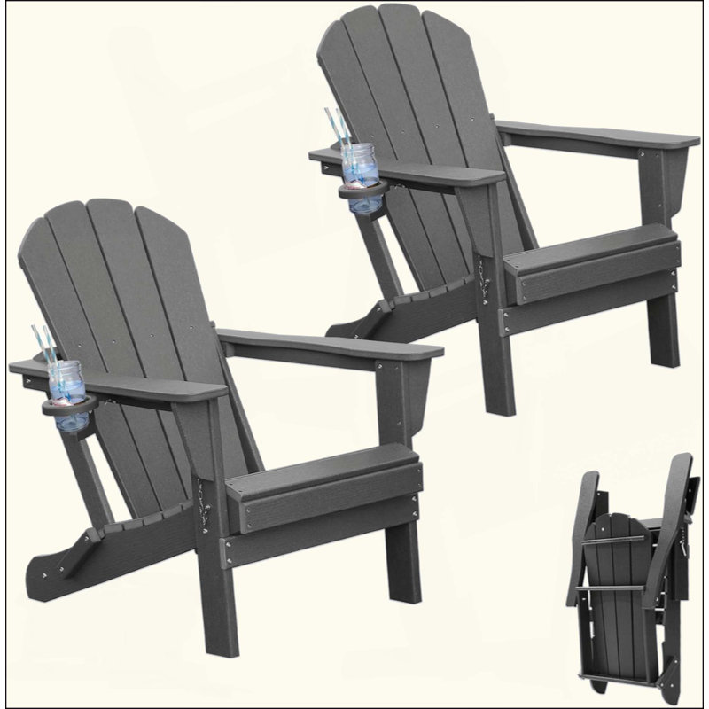 Adirondack Chairs Set Of 2, Plastic Adirondack Chair, Adirondack Chairs, HDPE Adirondack Chair, Folding Adirondack Chairs, Outdoor Chairs With Cup Holder For Lawn Patio Deck Fire Pit
