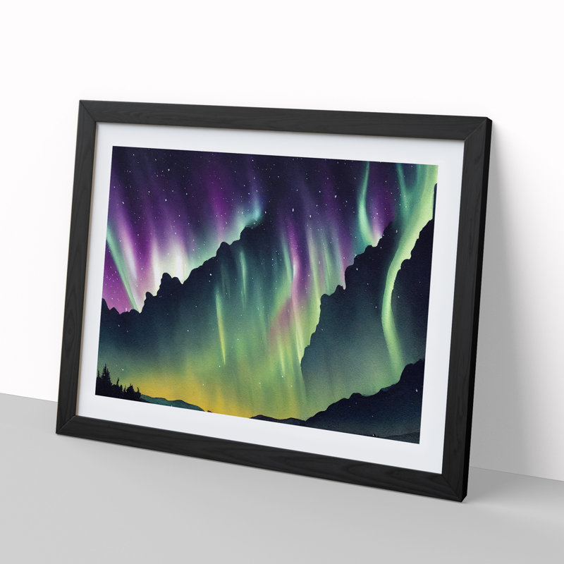 Watercolour Aurora Borealis Vol.4 - Single Picture Frame Painting, Black Framed, 25cm H x 34cm W x 2cm D