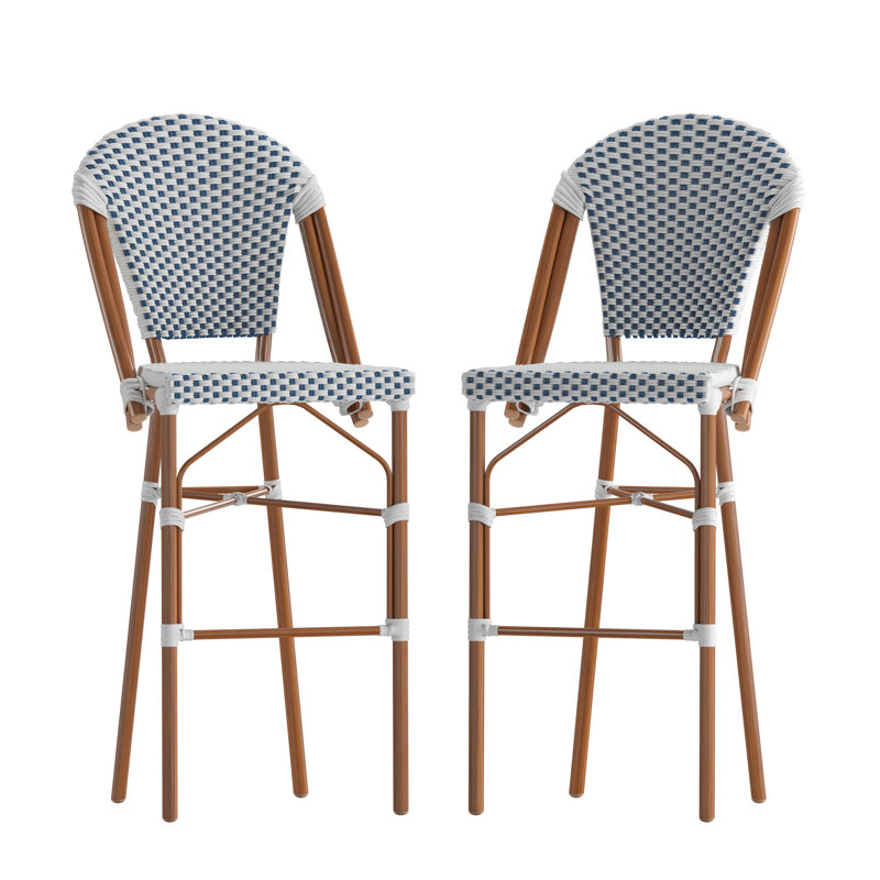 Indoor/Outdoor All-Weather Commercial Paris Chairs with Bamboo Print Frame, Bar Stool (30.25” Seat Height)