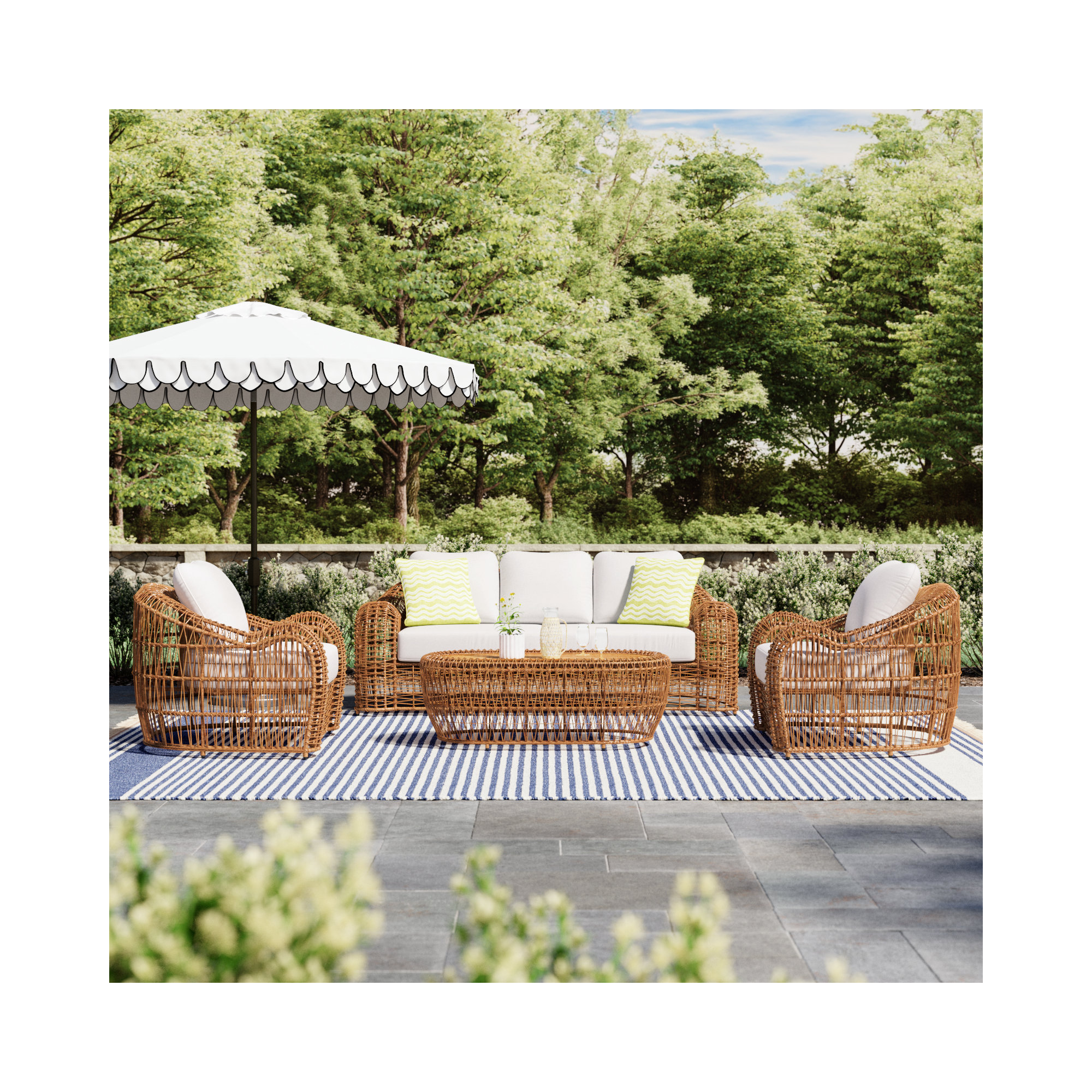 Alyshia 4 Piece Sofa Seating Group with Sunbrella Cushions