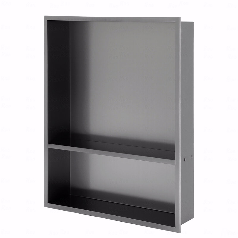 21" X 17" Stainless Steel Shower Niche Double Shelf, Gunmetal Black, Gunmetal Black, 3.94" H x 21" W x 17" D