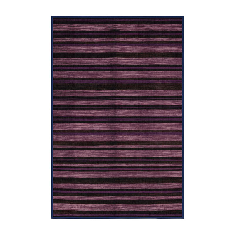 Tapis noir à rayures horizontales lavable à la machine, Rectangle 2 pi x 5 pi