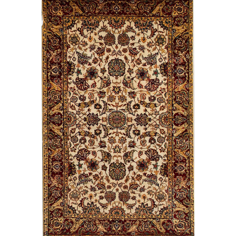 Hand-Knotted High-Quality Cream and Red Area Rug