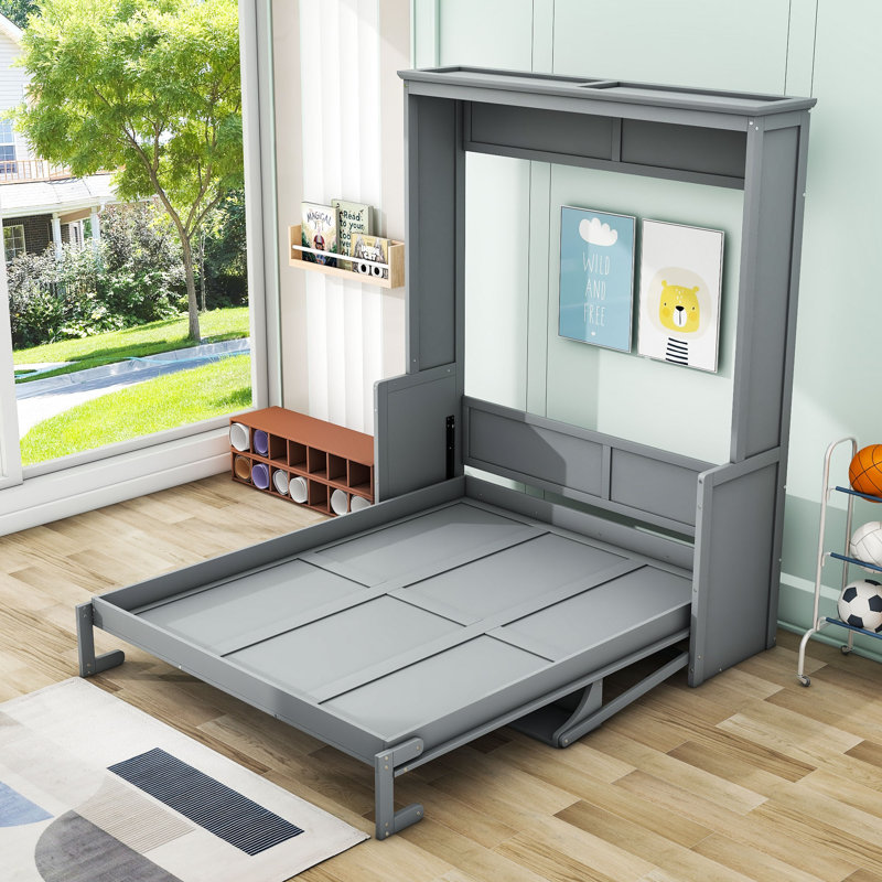 Ayomiposi Queen Low Profile Storage Murphy Bed, Gray