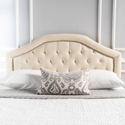 Modern Queen Headboard - Button Diamond Stitch Enhances Look Nailhead Accents Beige Upholstered Assembly Required Sized Contemporary Design With Stitching Pattern And Upholstery Needed