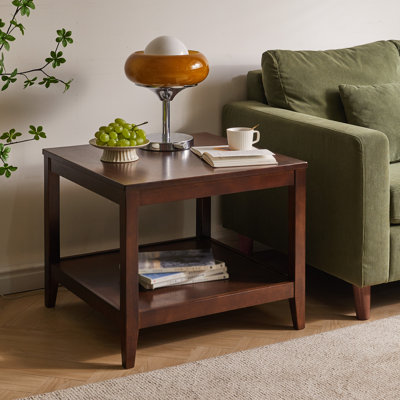 23.6" Solid Wood 2-Tier Square End Table,Walnut