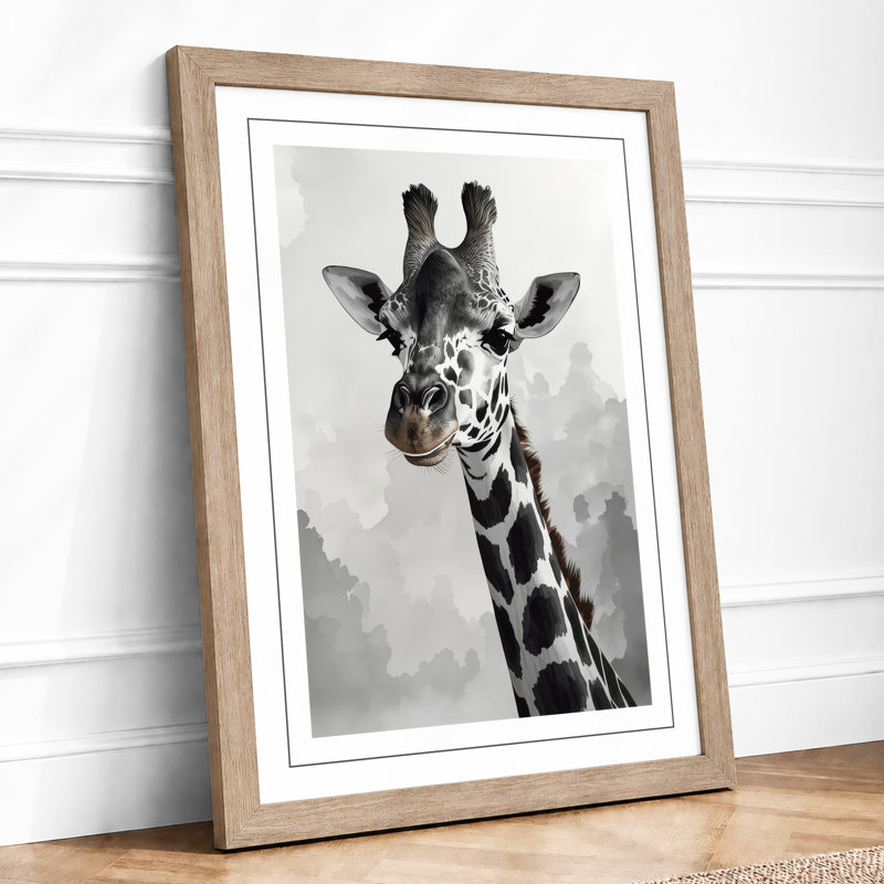 Giraffe Portrait Modern - Framed Print, A2 - 59.4 x 42.0 cm, Oak