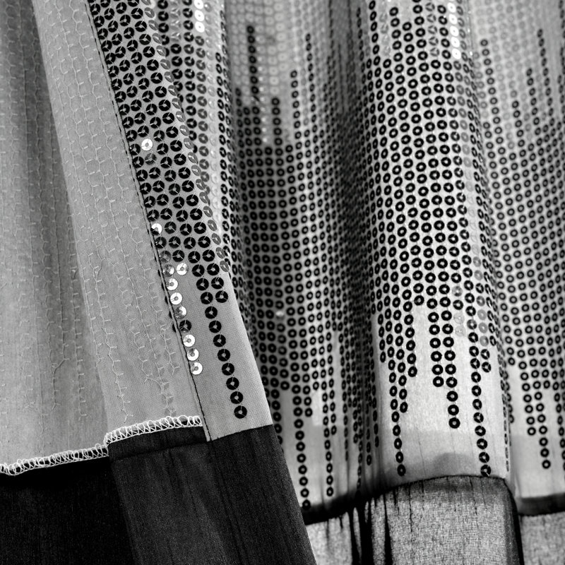 Black Faux Silk Light-Filtering Sequin Curtain Panel