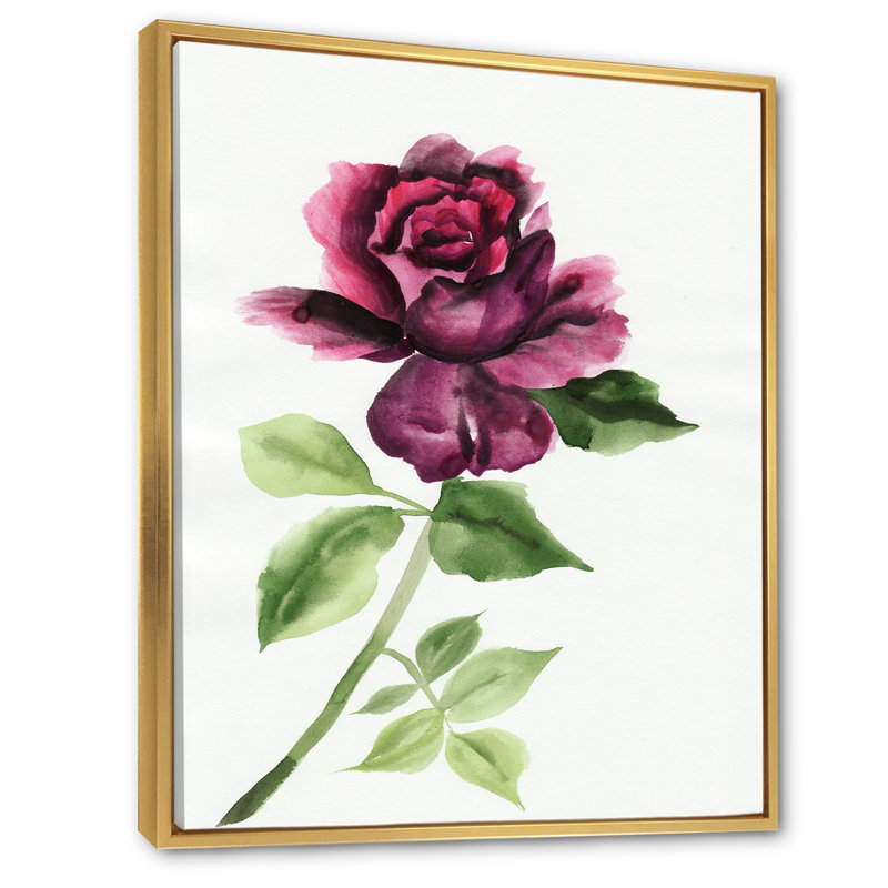 Rose rouge avec bourgeons - Art mural sur toile traditionnel, H 12 po x l 20 po x P 1 po, Toile encadrée flottante dorée