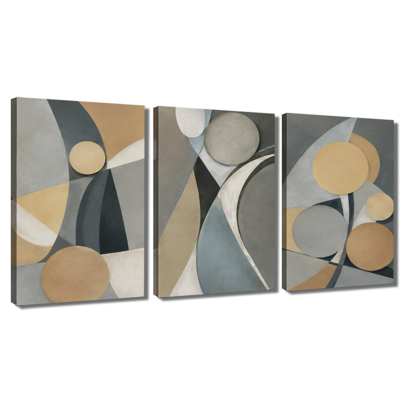 3 panneaux muraux formes géométriques neutres, impression sur toile tendue, 20 * 30 pouces * 3