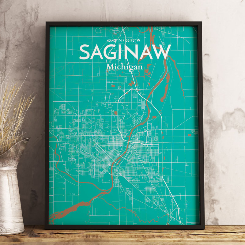 Saginaw City Map - No Frame Print, 50.8cm H x 40.6cm W x 0.13cm D