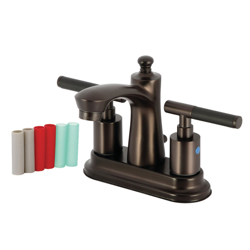 Kingston Brass Kaiser Two-Handle 3-Hole Deck Mount 4" Centerset Bathroom Faucet with Plastic Pop-Up, Oil Rubbed Bronze