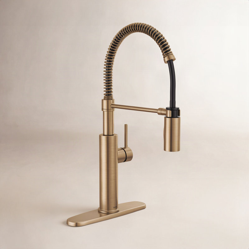 Robinet de cuisine professionnel avec douchette rétractable Antoni Pro Style, Bronze champagne