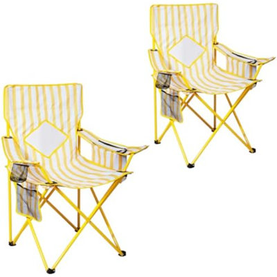 Lot de 2 chaises de camping pliantes/portables avec poche isotherme, dossier en maille et porte-gobelet (jaune, métal, lot de 2)