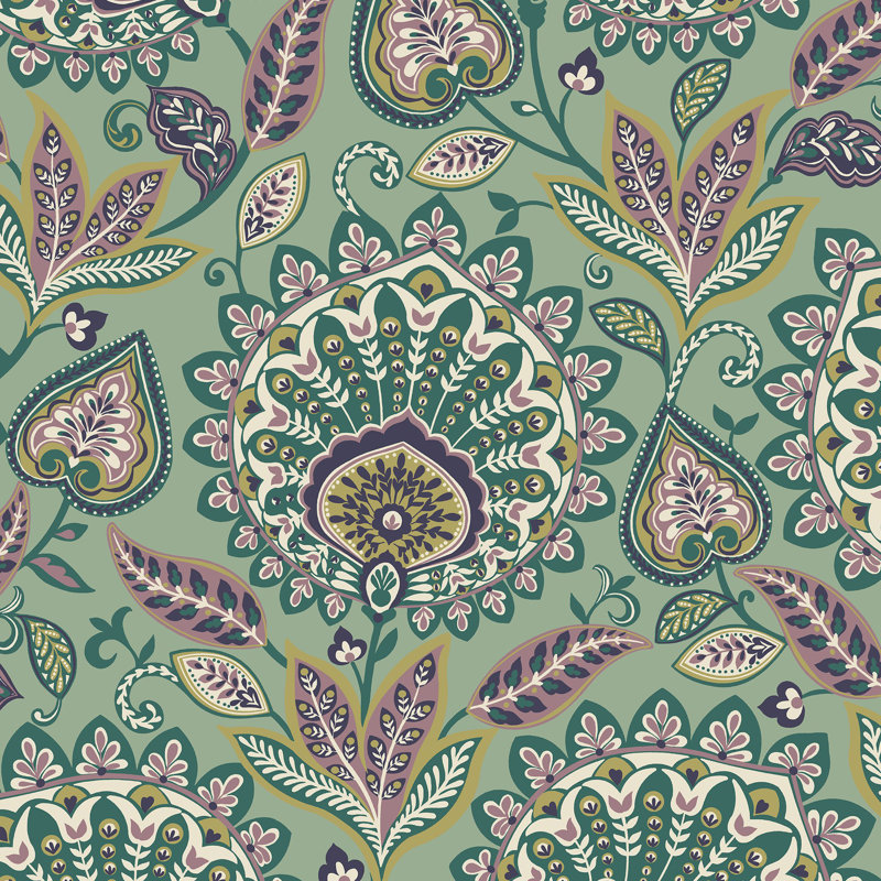 Cederia 5.5m x 68.58cm Matte Wallpaper Roll, Green/Purple